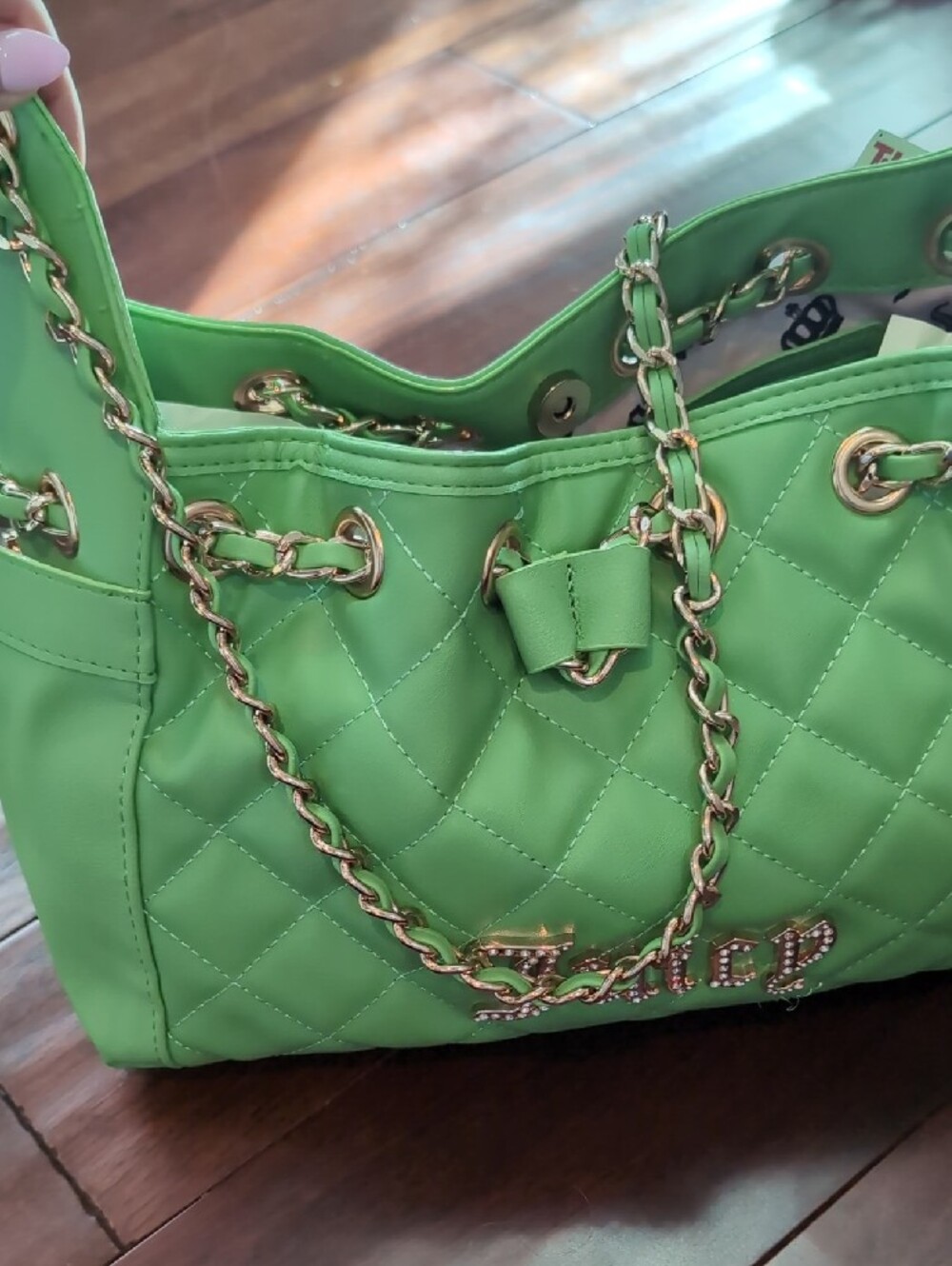 Juicy Couture Quilted Lime Green Shoulder Bag with Gold Hardware - Picture 5 of 5